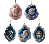 Décoration Animale Géode de Noël,Ornements Géode Animaux 2D en Acrylique pour la Maison - Lot de 5 Pendentifs Charm pour Fête Voiture Maison Noël - Décoration Fête et
