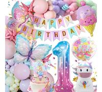 Decoration Anniversaire 1 An, Ballons Décoration pour Anniversaire Décoration Licorne, Bannière Anniversaire, Ballon en Aluminium Licorne Papillon