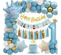 Décoration Anniversaire 1 An Garçon - Bleu Ballon avec Baby Mois Bannière de Photo, Foil Ballons, Bannière pour Bebe Garçon
