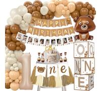 Decoration Anniversaire 1 An Garcon Fille, Ballon Anniversaire 1 An avec Banderole Happy Birthday, Guirlande Photo Bébé, Ballon Chiffre 1, Decoration Gateau, Boîte à Ballo pour Décoration 1 An