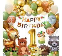 Decoration Anniversaire 1 an Garcon Fille, Vert Marron Ballon Anniversaire 1 An,Deco Anniversaire Garcon Fille, Kit Anniversaire Jungle Animaux Ballons pour Bebe Garçon Fille