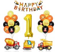 Decoration Anniversaire 1 An Pelle Garcon, Anniversaire Décoration Ballons Tracteur Avec Ballon Numéro Nombre 1 Enfant Garçon Chantier Construction Travailleur Joyeux Anniversaire Bannière