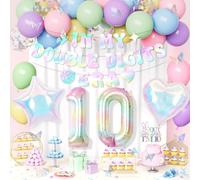 Decoration Anniversaire 10 Ans Fille, Ballons Anniversaires 10 Ans avec Laser Bannière, Ballons Pastel Multicolores, Ballon Numéro 10, Cœur Irisées Ballon, Irisés Décorations Anniversaire Fête Fille