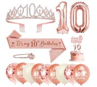 Décoration Anniversaire 10 Ans Fille, Kit Or Rose avec Ballons et Couronne