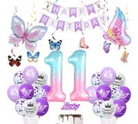 Décoration Anniversaire 11 Ans Fille avec Papillons Colorés et Ballons - Thème Papillon