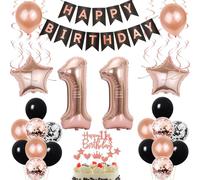 Décoration Anniversaire 11 Ans Fille - Ballons Rose Or Noir, Déco Gâteau - Kit Complet