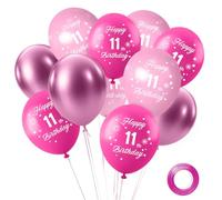 Décoration Anniversaire 11 Ans,Hot Pink Rose Confettis Latex Ballons Métallique Confettis Latex Ballons,Deco pour 11 ans Anniversaire Fille Femme Mariage Baptême Douche Nuptiale