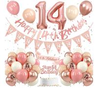 Decoration Anniversaire 14 an Or Rose,Ballon Anniversaire 14 an Fille Garçon,Deco Anniversaire 14 an,Décoration Anniversaire 14 an Latex Ballons Or Rose, Confettis,Bannière Joyeux Anniversaire