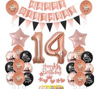 Décoration Anniversaire 14 Ans Fille - Ballons Rose Gold et Noir, Décoration Gâteau