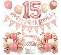 Decoration Anniversaire 15 an Or Rose,Ballon Anniversaire 15 an Fille Garçon,Deco Anniversaire 15 an,Décoration Anniversaire 15 an Latex Ballons Or Rose, Confettis,Bannière Joyeux Anniversaire