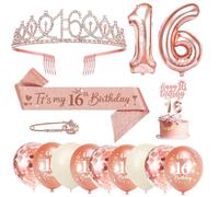 Décoration Anniversaire 16 Ans Fille, Kit Or Rose avec Ballons et Couronne