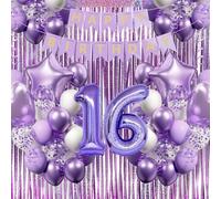 Decoration Anniversaire 16 ans Fille, Violet-blanc Anniversaire Ballon Set avec numéro XXL 16, 40 latex ballons, Happy Birthday Banner etc, Décoration de fête pour 16 ans jeune femme