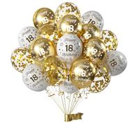 Décoration Anniversaire 18 Ans,15pcs Or Blanc Ballon Confettis Latex Ballons,Deco pour 18 ans Anniversaire Fille Femme Homme Anniversaire Mariage Fête d'Anniversaire Décoration