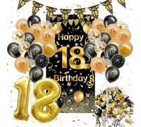 Décoration Anniversaire 18 ans,18 Ans Décorations Anniversaire Noir Or,Confettis,Ballons Noirs et Dorés,Banderoles Triangulaires,Bannières,Pour Garçons Et Filles