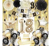 Décoration Anniversaire 18 ans, Ballon 18 de Fête en Noir Or, Deco Anniversaire pour 18 ans Garcon Fille, Bannière Happy Birthday