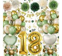 Decoration Anniversaire 18 ans, Décoration 18 ans Anniversaire Fille Garcon,Vert Or Ballon 18 ans Anniversaire de Fête,Ballons en Aluminium Coeur, Bannière Happy 18th Birthday, Pompons