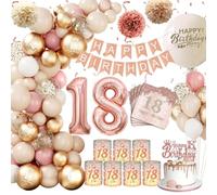 Decoration Anniversaire 18 Ans Fille,KQMGJYB 18e anniversaire Décoration Beige Vintage Rose Blanc Ballon Guirlande avec Photophore Décoration de table 18 Anniversaire