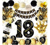 Decoration Anniversaire 18 Ans Garçon Fille, Ballon 18 Ans Anniversaire De Fête En Noir Or[B468]
