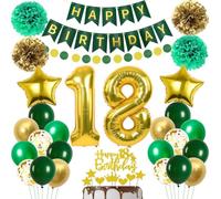 Décoration Anniversaire 18 Ans Vert et Or - Ballons pour Garçons et Filles