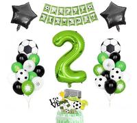Decoration Anniversaire 2 An Football Garcon, Anniversaire Décoration Hélium Ballons Noir Vert Blanc Avec Foot Ballon Numéro Nombre 2 Enfant Garçon Carte Gâteau Joyeux Anniversaire Bannière Accessoire