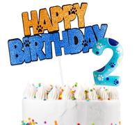Decoration Anniversaire 2 Ans avec Happy Birthday Topper et Bougie Anniversaire, Thèmes Dog Paw Deco Gateau Anniversaire 2 Ans Garçon Fille