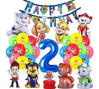 Decoration Anniversaire 2 Ans, Ballon Pat Dog Patrouille, Deco Anniversaire Garçon, Ballon Bleu Numéro 2, Banniere Happy Birthday et Décoration Gâteau pour Fête d'anniversaire Enfant 2 Ans