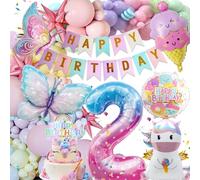 Decoration Anniversaire 2 Ans Fille, 2 Ans Ballons Décoration pour Anniversaire Enfant Décoration Licorne, Bannière Anniversaires Enfants, Ballon en Aluminium Licorne Papillon pour Filles