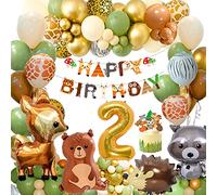 Décoration Anniversaire 2 Ans Garçon Fille - Kit Jungle Animaux Avec Ballons Verts et Marrons pour Bébé
