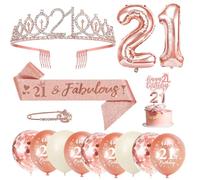 Décoration Anniversaire 21 Ans Fille, Kit Or Rose avec Ballons et Couronne