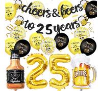 Decoration Anniversaire 25 ans, Decoration Anniversaire 25 Ans Homme Femme, Ballon 25 Ans Noir et Or, 25 Ans Décorations Anniversaire de Fête en Noir Or