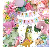 Decoration Anniversaire 3 Ans Fille, 3 Ans Ballons Décoration pour Anniversaire Enfant Décoration Dinosaure, Bannière Anniversaire Enfants 3 Ans, Ballon en Aluminium Dinosaure pour Filles