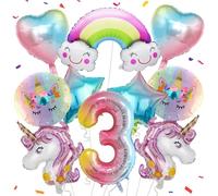 Décoration Anniversaire 3 Ans Licorne, 10 Pièces Ballon Licorne, Ballon Aluminium Licorne, Ballon 3 Ans Fournitures Fête Licorne pour Fille Anniversaire Fête Décorations