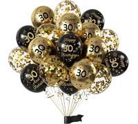 Décoration Anniversaire 30 Ans,15pcs Noir Or Ballon Confettis Latex Ballons,Deco pour 30 ans Anniversaire Fille Femme Homme Anniversaire Mariage Fête d'Anniversaire Décoration