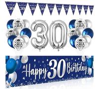 Decoration Anniversaire 30 Ans Bleu Argent, Anniversaire Ballons 30 Ans, Bannière 30, Ballons Bleu Argent, Décoration d'Anniversaire
