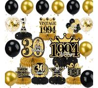 Decoration Anniversaire 30 Ans, Deco 30 Ans avec Decoration Table Anniversaire et Ballon Noir et Or, Centres de Table en Nid D'abeille Décorations D'anniversaire de Fête pour Hommes Femmes
