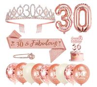 Décoration Anniversaire 30 Ans Femme, Kit Or Rose avec Ballons et Couronne