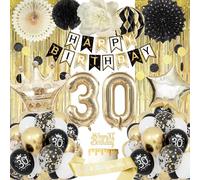 Decoration Anniversaire 30 ans, Noir Or Ballon Anniversaire, 30 ans Homme Femme, Décoration Ballons Noir Or, Bannière Happy Birthday, Black and Gold Ballons Kit