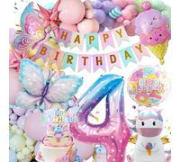Decoration Anniversaire 4 Ans, Ballons Décoration pour Anniversaire Décoration Licorne, Bannière Anniversaire, Ballon en Aluminium Licorne Papillon