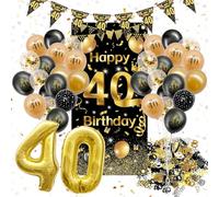 Décoration Anniversaire 40 ans,40 Ans Décorations Anniversaire Noir Or,Confettis,Ballons Noirs et Dorés,Banderoles Triangulaires,Bannières,Pour Garçons Et Filles