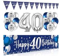 Decoration Anniversaire 40 Ans Bleu Argent, Anniversaire Ballons 40 Ans, Bannière 40, Ballons Bleu Argent, Décoration d'Anniversaire