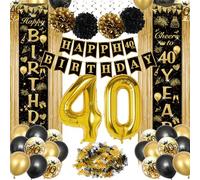 Décoration Anniversaire 40 Ans Femme Homme - Ballons Noir Or, Bannière Joyeux Anniversaire - Deco pour Femmes