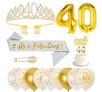 Décoration Anniversaire 40 Ans Femme, Kit Or avec Ballons et Couronne