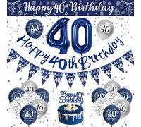 Décoration Anniversaire 40 Ans Homme, Ballon Anniversaire 40 Ans, Décoration de Fête Anniversaire Ballon Bleu Argenté, Bannière Joyeux Anniversaire 40 Ans Ballon Confettis pour 40 Ans Homme Décoration