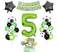 Decoration Anniversaire 5 An Football Garcon, Anniversaire Décoration Hélium Ballons Noir Vert Blanc Avec Foot Ballon Numéro Nombre 5 Enfant Garçon Carte Gâteau Joyeux Anniversaire Bannière Accessoire