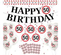 Décoration Anniversaire 50 Ans, 50e Anniversaire Décoratifs avec Guirlande, Ballons, Serpentin, Sticker, Spiral Charms, Happy Birthday Déco 50 Homme Femme, Panneau de Signalisation Fête D'anniversaire