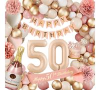 Decoration Anniversaire 50 Ans Femme, Ballon 50, Deco 50 Ans, Happy Birthday, Ballons Roses Rétro 50e Avec Banderole Joyeux Anniversaire Pour Fête Pour Femmes
