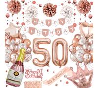 Decoration Anniversaire 50 Ans Femme, Or Rose Decoration Anniversaire 50 Ans Femme, Suspension Cercle à Points Pailletés, 50 Ans Ballons Anniversaire Deco, Pom Pom En Papier, 50 Ans Décoration Fête