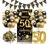 Décoration anniversaire 50 ans - KPO DESIGN - Kit complet noir et or - Bannière XXL 150x70 cm - Ballon chiffre 50
