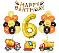 Decoration Anniversaire 6 An Pelle Garcon, Anniversaire Décoration Ballons Tracteur Avec Ballon Numéro Nombre 6 Enfant Garçon Chantier Construction Travailleur Joyeux Anniversaire Bannière