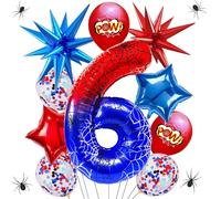 Decoration Anniversaire 6 Ans, Ballon Aluminium Rouge Bleu, Géants Ballons Numéro 6, Étoile Ballon, Fournitures Fête Thème pour Garçons Fille Anniversaire Fête Décorations